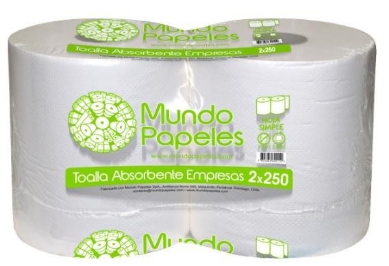 Toalla papel institucional 2 rollos x 250 mt. hoja simple